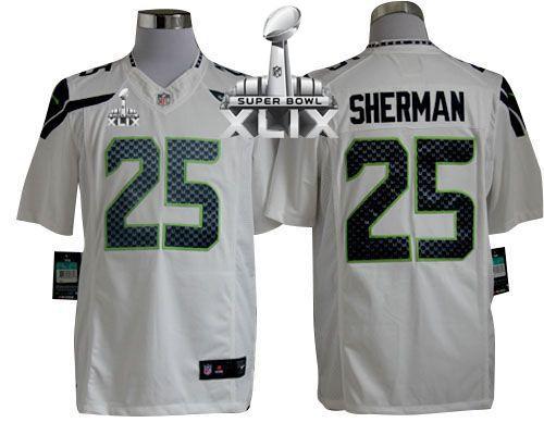 Nike Seahawks #25 Richard Sherman White Super Bowl XLIX Men's Stitched NFL Limited Jersey