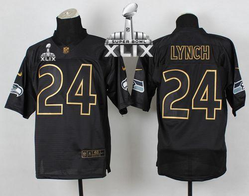 Nike Seahawks #24 Marshawn Lynch Black Gold No. Fashion Super Bowl XLIX Men's Stitched NFL Elite Jersey
