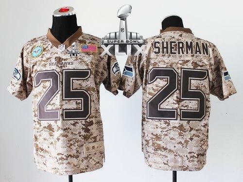 Nike Seahawks #25 Richard Sherman Camo Super Bowl XLIX Men's Stitched NFL New Elite USMC Jersey