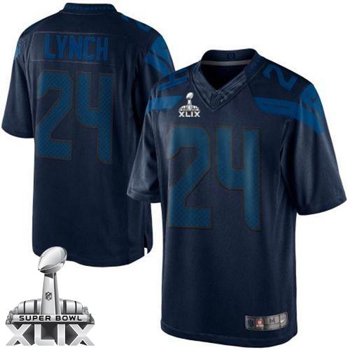 Nike Seahawks #24 Marshawn Lynch Steel Blue Super Bowl XLIX Men's Stitched NFL Drenched Limited Jersey
