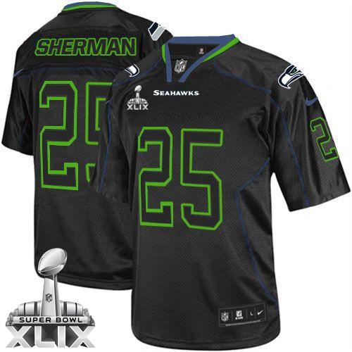 Nike Seahawks #25 Richard Sherman Lights Out Black Super Bowl XLIX Men's Stitched NFL Elite Jersey