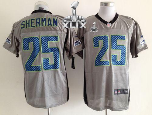Nike Seahawks #25 Richard Sherman Grey Shadow Super Bowl XLIX Men's Stitched NFL Elite Jersey