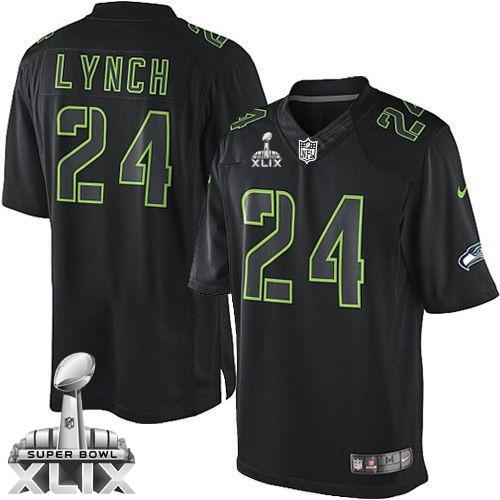 Nike Seahawks #24 Marshawn Lynch Black Super Bowl XLIX Men's Stitched NFL Impact Limited Jersey