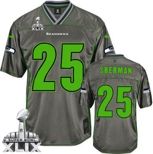 Nike Seahawks #25 Richard Sherman Grey Super Bowl XLIX Men's Stitched NFL Elite Vapor Jersey
