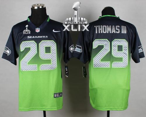 Nike Seahawks #29 Earl Thomas III Steel Blue Green Super Bowl XLIX Men's Stitched NFL Elite Fadeaway Fashion Jersey