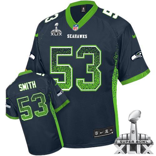 Nike Seahawks #53 Malcolm Smith Steel Blue Team Color Super Bowl XLIX Men's Stitched NFL Elite Drift Fashion Jersey