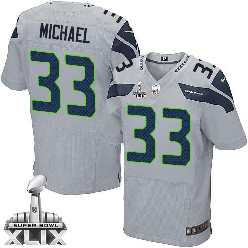 Nike Seahawks #33 Christine Michael Grey Alternate Super Bowl XLIX Men's Stitched NFL Elite Jersey