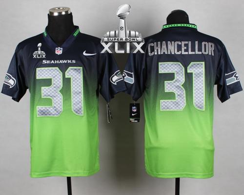 Nike Seahawks #31 Kam Chancellor Steel Blue Green Super Bowl XLIX Men's Stitched NFL Elite Fadeaway Fashion Jersey