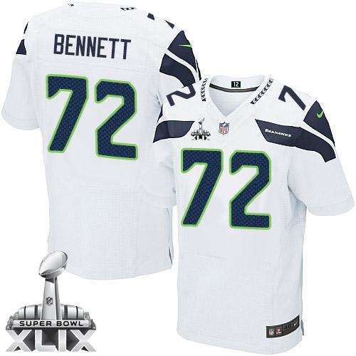 Nike Seahawks #72 Michael Bennett White Super Bowl XLIX Men's Stitched NFL Elite Jersey