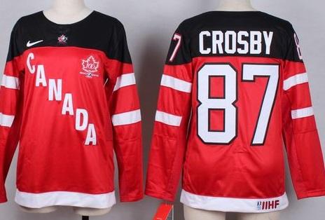 Women's Olympic CA. #87 Sidney Crosby Red 100th Anniversary Stitched NHL Jersey