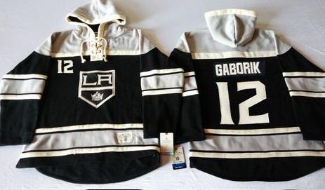 Los Angeles Kings #12 Marian Gaborik Black Sawyer Hooded Sweatshirt Stitched NHL Jersey