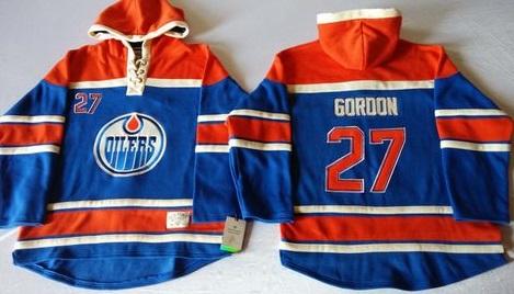 Edmonton Oilers #27 Boyd Gordon Light Blue Sawyer Hooded Sweatshirt Stitched NHL Jersey