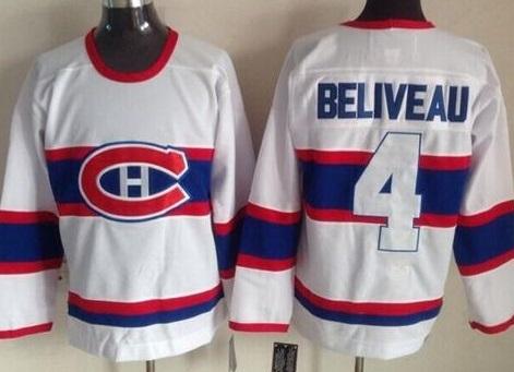 Montreal Canadiens #4 Jean Beliveau White CCM Throwback Stitched NHL Jersey