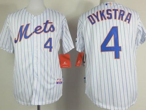 New York Mets #4 Lenny Dykstra White(Blue Strip) Home Cool Base Stitched Baseball Jersey
