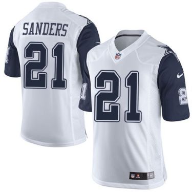 Youth Nike Dallas Cowboys #21 Deion Sanders White Stitched NFL Elite Rush Jersey