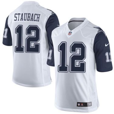 Youth Nike Dallas Cowboys #12 Roger Staubach White Stitched NFL Elite Rush Jersey