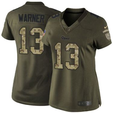 Women Nike St Louis Rams #13 Kurt Warner Green Stitched NFL Limited Salute To Service Jersey