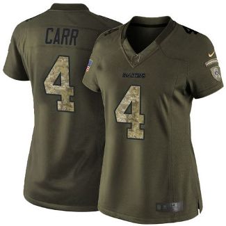 Women Nike Oakland Raiders #4 Derek Carr Green Stitched NFL Limited Salute To Service Jersey