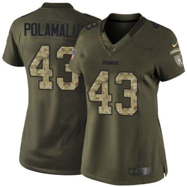 Women Nike Pittsburgh Steelers #43 Troy Polamalu Green Stitched NFL Limited Salute To Service Jersey