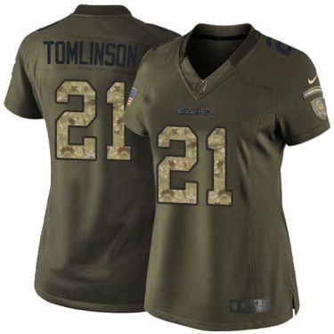 Women Nike San Diego Chargers #21 LaDainian Tomlinson Green Stitched NFL Limited Salute to Service Jersey