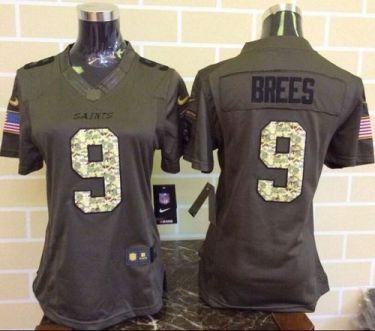Women Nike New Orleans Saints #9 Drew Brees Green Stitched NFL Limited Salute To Service Jersey