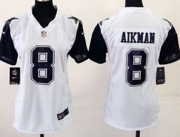 Women Nike Dallas Cowboys #8 Troy Aikman White Stitched NFL Elite Rush Jersey
