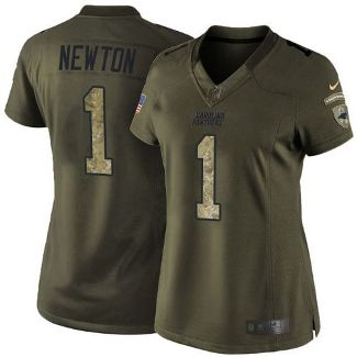 Women Nike Carolina Panthers #1 Cam Newton Green Stitched NFL Limited Salute To Service Jersey
