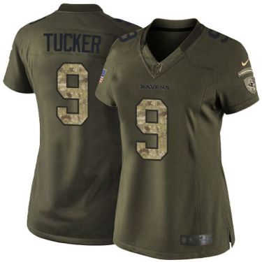 Women Nike Baltimore Ravens #9 Justin Tucker Green Stitched NFL Limited Salute To Service Jersey