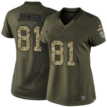 Women Nike Detroit Lions #81 Calvin Johnson Green Stitched NFL Limited Salute To Service Jersey
