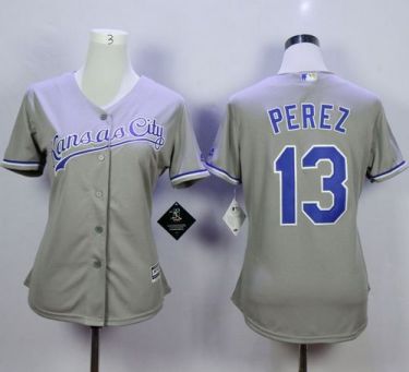 Kansas City Royals #13 Salvador Perez Grey Road Stitched MLB Jersey