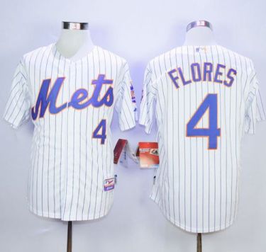 New York Mets #4 Wilmer Flores White(Blue Strip) Home Cool Base Stitched MLB Jersey