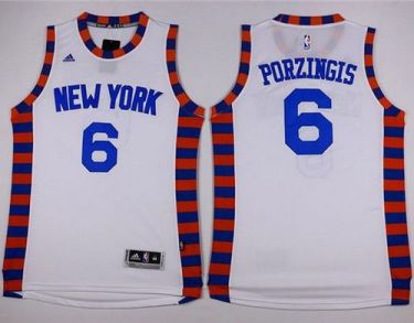 New York Knicks #6 Kristaps Porzingis White Hardwood Classics Performance Stitched NBA Jersey