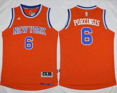New York Knicks #6 Kristaps Porzingis Orange Alternate Stitched NBA Jersey