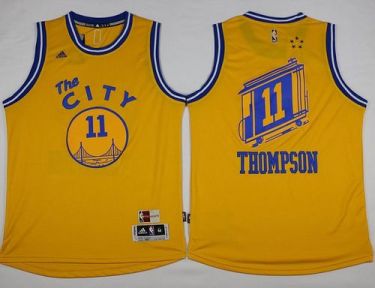 Golden State Warriors #11 Klay Thompson Gold Throwback The City Stitched NBA Jersey