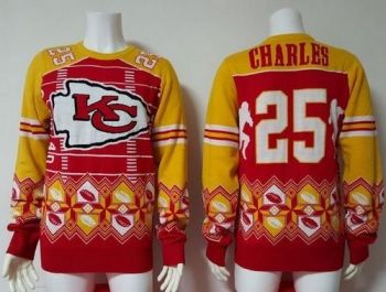 Nike Kansas City Chiefs #25 Jamaal Charles Red Yellow Men's Ugly Sweater