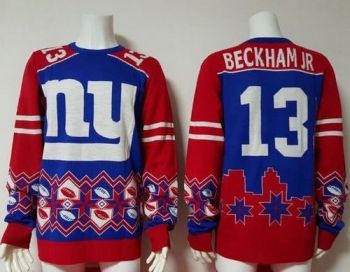 Nike New York GGiants #13 Odell Beckham Jr Royal Blue Red Men's Ugly Sweater