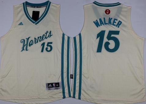 Youth Charlotte Hornets #15 Kemba Walker Cream 2015-2016 Christmas Day Stitched NBA Jersey