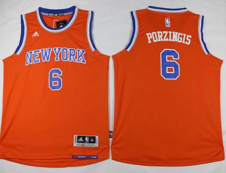 Youth New York Knicks #6 Kristaps Porzingis Orange Alternate Stitched NBA Jersey