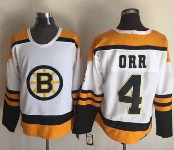Bruins #4 Bobby Orr Yellow White CCM Throwback Stitched NHL Jersey
