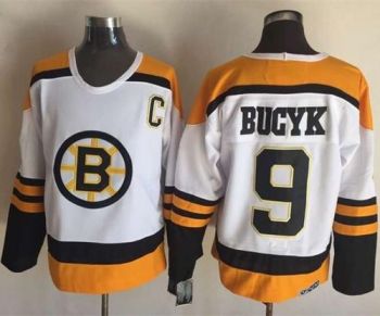 Bruins #9 Johnny Bucyk Yellow White CCM Throwback Stitched NHL Jersey