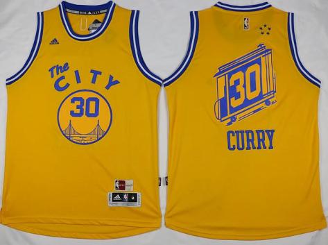 Golden State Warriors #30 Stephen Curry Yellow Throwback The City Stitched NBA Jersey