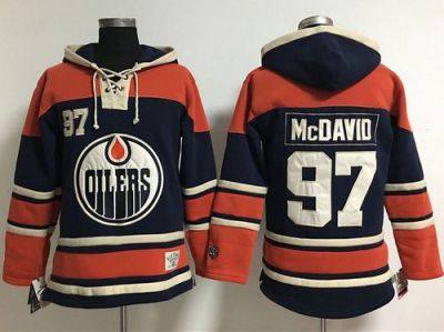 Women's Edmonton Oilers #97 Connor McDavid Navy Blue Old Time Lacer NHL Hoodie