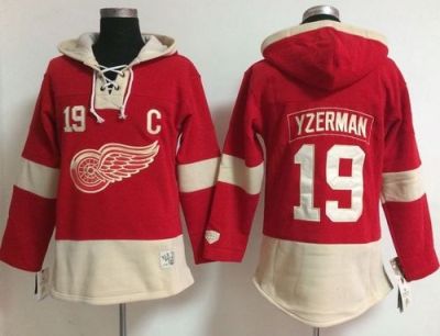 Women's Detroit Red Wings #19 Steve Yzerman Red Old Time Lacer NHL Hoodie