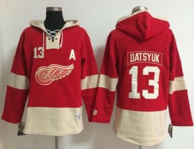 Women's Detroit Red Wings #13 Pavel Datsyuk Red Old Time Lacer NHL Hoodie