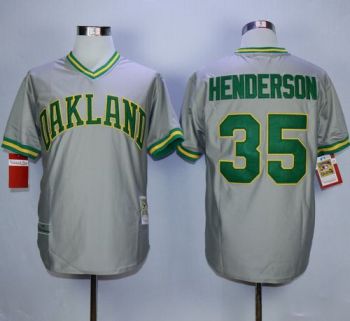 Oakland Athletics #35 Rickey Henderson Grey Mitchell And Ness Stitched MLB Jersey
