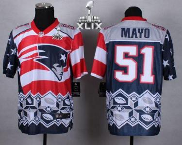 Nike New England Patriots #51 Jerod Mayo Navy Blue Super Bowl XLIX Men's Stitched NFL Elite Noble Fashion Jersey