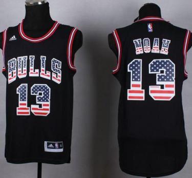 Chicago Bulls #13 Joakim Noah Black USA Flag Fashion Stitched NBA Jersey