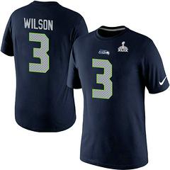 Mens Seattle Seahawks Super Bowl XLIX 3 Russell Wilson Pride Name & Number T-Shirt Blue