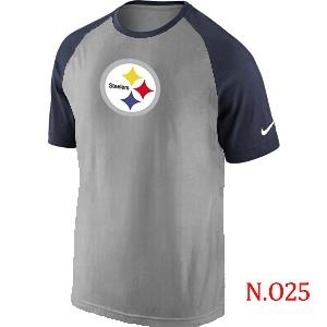 Mens Pittsburgh Steelers Ash Tri Big Play Raglan T-Shirt Grey- Navy