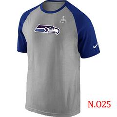 Mens Seattle Seahawks Super Bowl XLIX Ash Tri Big Play Raglan T-Shirt Grey- Blue